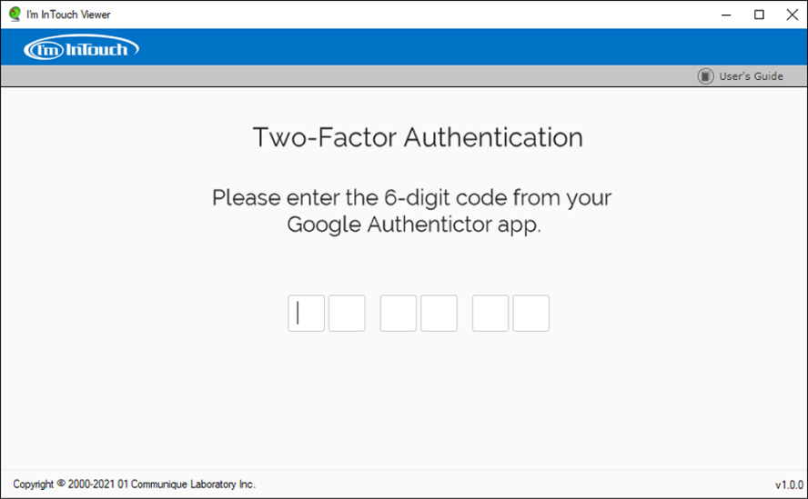 Two factor authentication screen prompting for 6 digit auth code