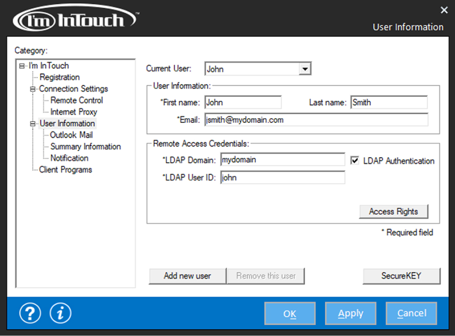 Screen asking for LDAP credentials