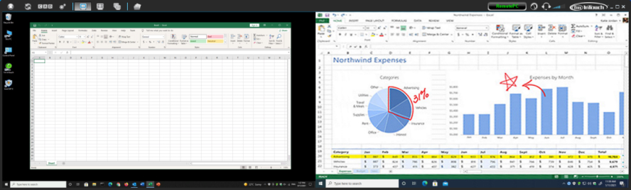 Two monitors remote controlling the same computer