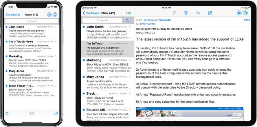 Email apps on mobile and tablet
